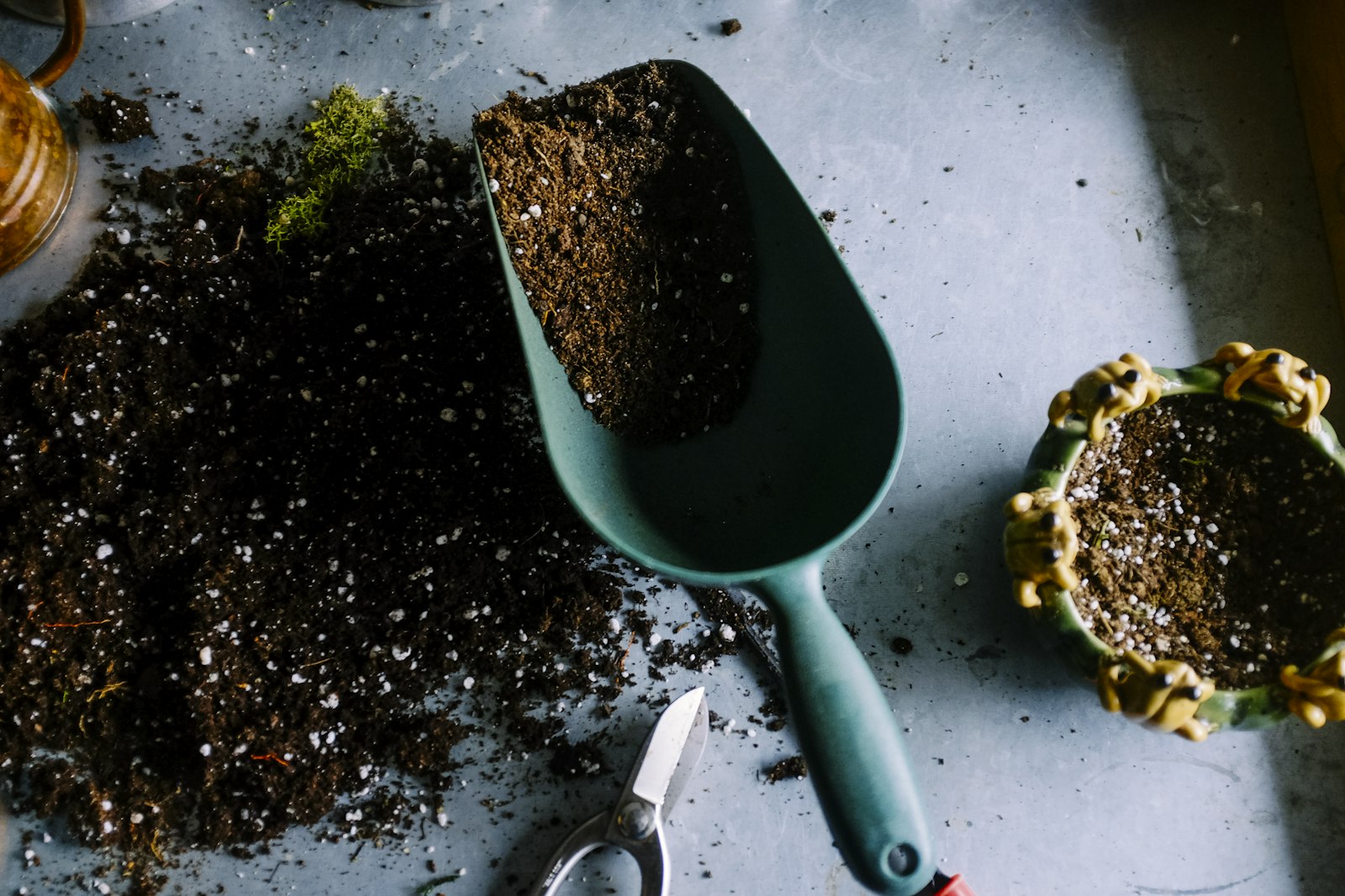 Hands-on landscaping work — soil and planting tools